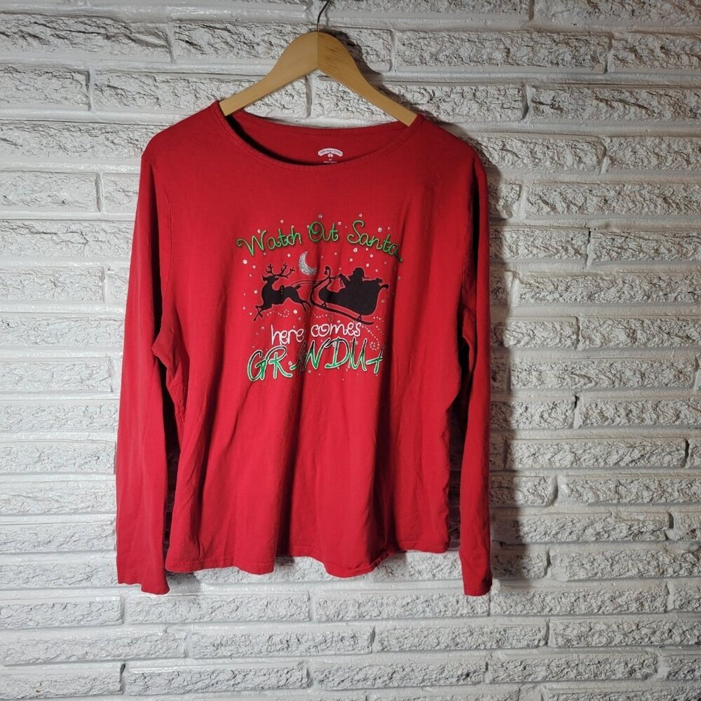 Holiday Time Women's 2X Plus Red Christmas Grandma Santa Cotton NOV107E